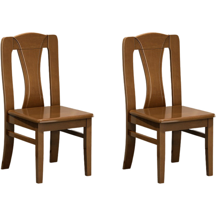 Contemporary Dining Room Rubberwood Slat Back Armless Dining Chair Nut-Brown 2 Piece Set Clearhalo 'Dining Chairs' 'Dining Tables & Seating' 'dining_chair' 'furn' 'furn_dining_chair' 'Furniture' 'Kitchen & Dining Furniture' 7686017