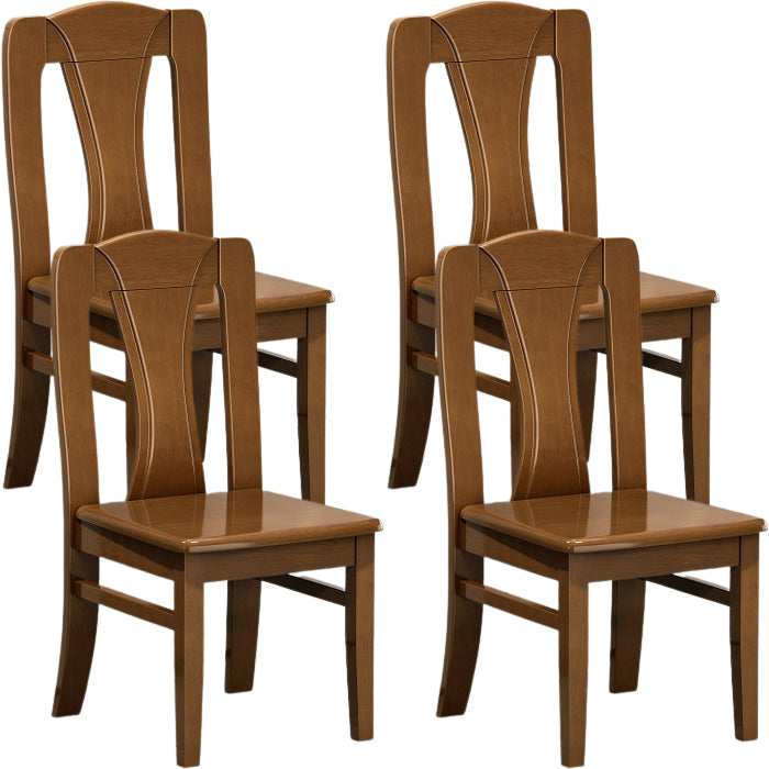 Contemporary Dining Room Rubberwood Slat Back Armless Dining Chair Nut-Brown 4 Piece Set Clearhalo 'Dining Chairs' 'Dining Tables & Seating' 'dining_chair' 'furn' 'furn_dining_chair' 'Furniture' 'Kitchen & Dining Furniture' 7686018