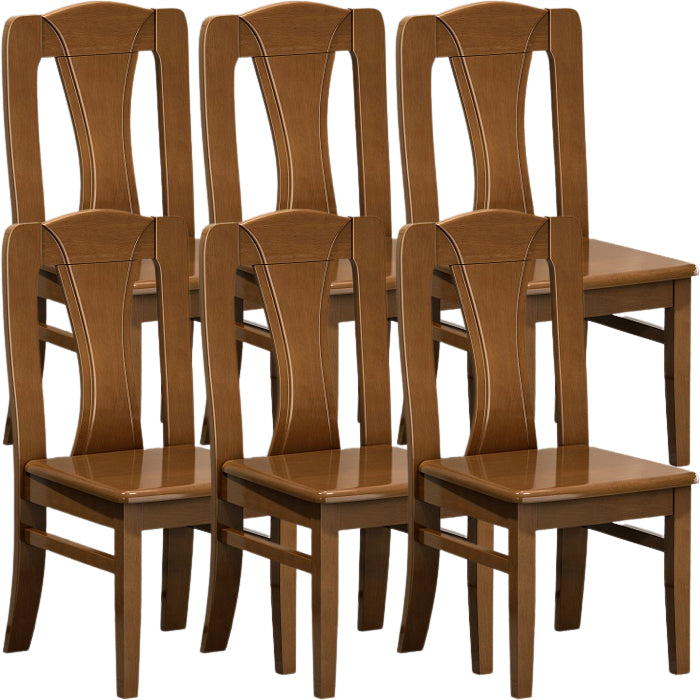 Contemporary Dining Room Rubberwood Slat Back Armless Dining Chair Nut-Brown 6 Piece Set Clearhalo 'Dining Chairs' 'Dining Tables & Seating' 'dining_chair' 'furn' 'furn_dining_chair' 'Furniture' 'Kitchen & Dining Furniture' 7686019
