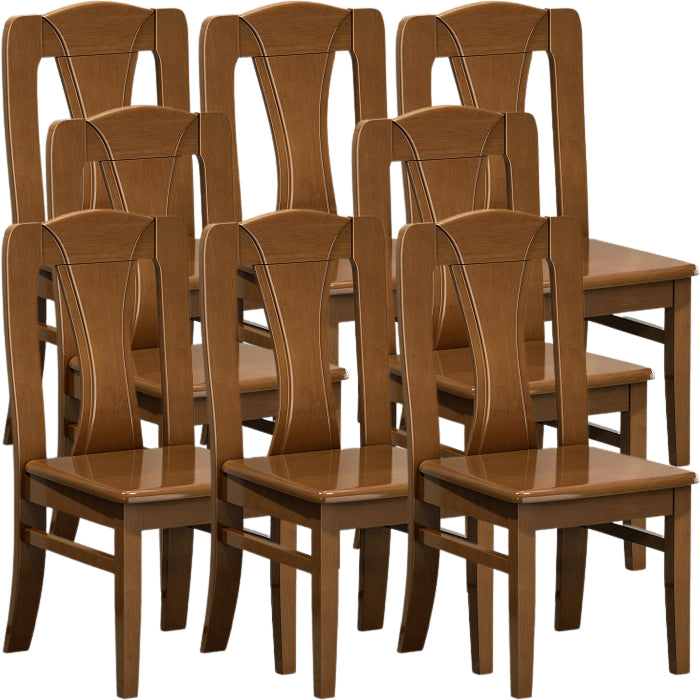 Contemporary Dining Room Rubberwood Slat Back Armless Dining Chair Nut-Brown 8 Piece Set Clearhalo 'Dining Chairs' 'Dining Tables & Seating' 'dining_chair' 'furn' 'furn_dining_chair' 'Furniture' 'Kitchen & Dining Furniture' 7686020