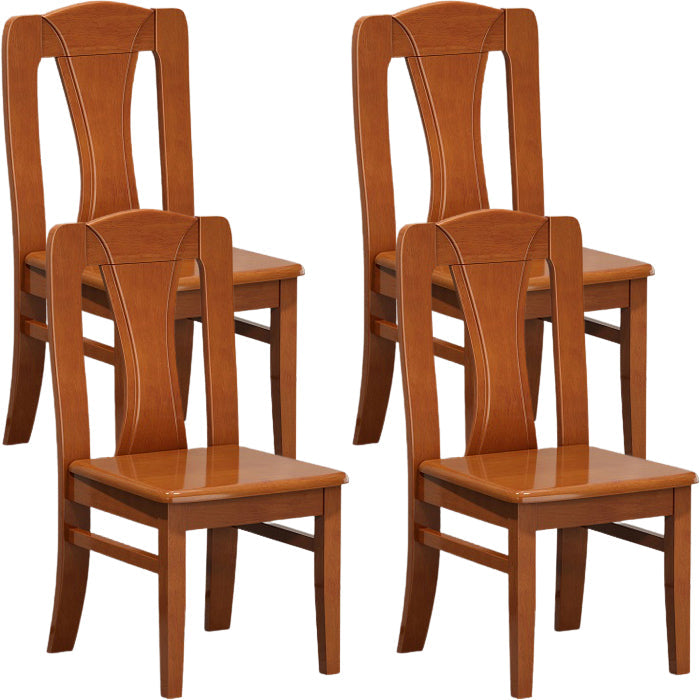 Contemporary Dining Room Rubberwood Slat Back Armless Dining Chair Medium Wood 4 Piece Set Clearhalo 'Dining Chairs' 'Dining Tables & Seating' 'dining_chair' 'furn' 'furn_dining_chair' 'Furniture' 'Kitchen & Dining Furniture' 7686022