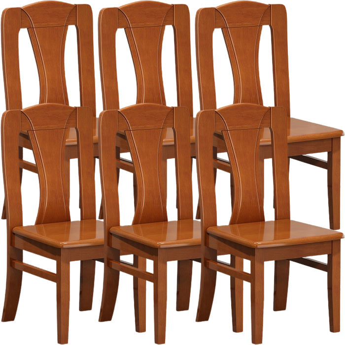 Contemporary Dining Room Rubberwood Slat Back Armless Dining Chair Medium Wood 6 Piece Set Clearhalo 'Dining Chairs' 'Dining Tables & Seating' 'dining_chair' 'furn' 'furn_dining_chair' 'Furniture' 'Kitchen & Dining Furniture' 7686023