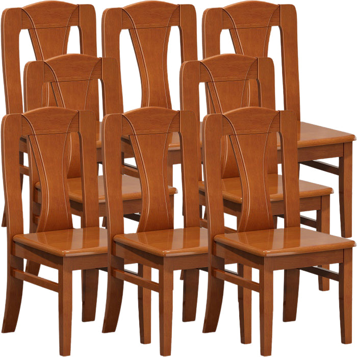 Contemporary Dining Room Rubberwood Slat Back Armless Dining Chair Medium Wood 8 Piece Set Clearhalo 'Dining Chairs' 'Dining Tables & Seating' 'dining_chair' 'furn' 'furn_dining_chair' 'Furniture' 'Kitchen & Dining Furniture' 7686024
