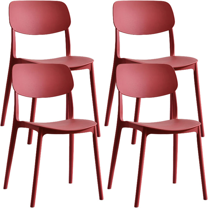 Contemporary Indoor Plastic Open Back Stacking Dining Side Chair Red 4 Piece Set Clearhalo 'Dining Chairs' 'Dining Tables & Seating' 'dining_chair' 'furn' 'furn_dining_chair' 'Furniture' 'Kitchen & Dining Furniture' 7686076