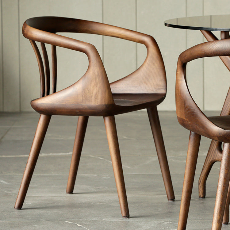 Zeitgenössischer Stil offener Rückenmaserholz -Essarmstuhl für Zuhause offen