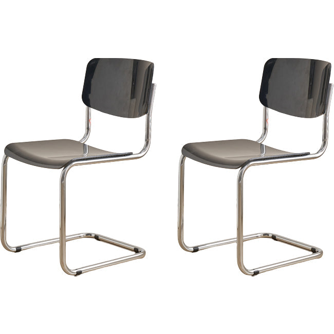 Zeitgenössischer Esszimmer Silber Bein offener armloser Esstuhl