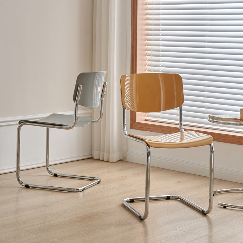 Zeitgenössischer Esszimmer Silber Bein offener armloser Esstuhl