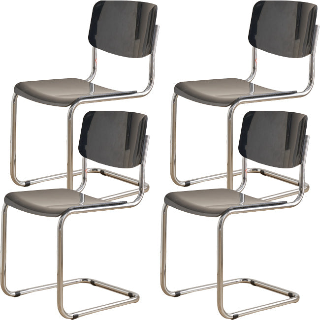 Zeitgenössischer Esszimmer Silber Bein offener armloser Esstuhl