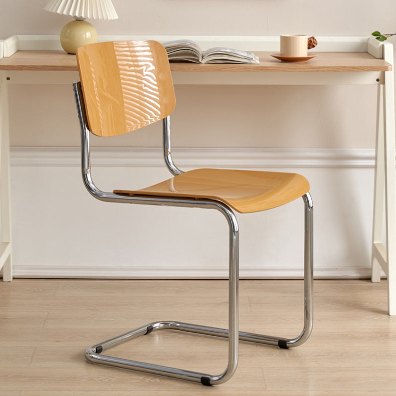 Zeitgenössischer Esszimmer Silber Bein offener armloser Esstuhl