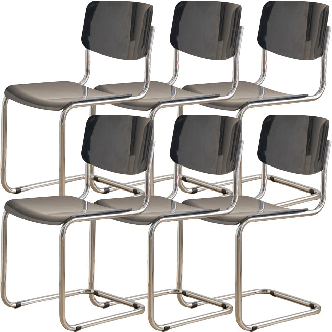 Zeitgenössischer Esszimmer Silber Bein offener armloser Esstuhl