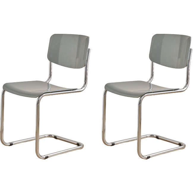 Zeitgenössischer Esszimmer Silber Bein offener armloser Esstuhl