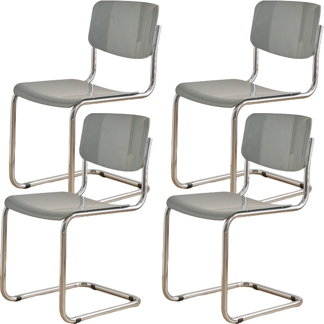 Zeitgenössischer Esszimmer Silber Bein offener armloser Esstuhl