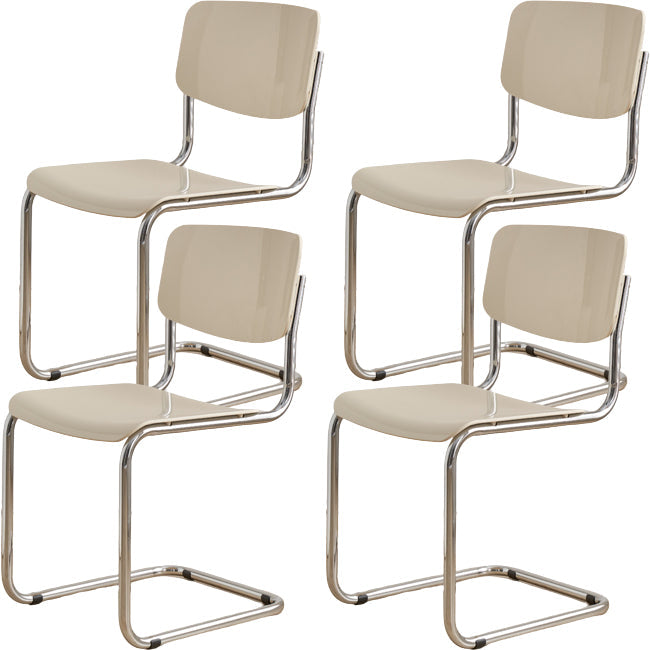 Zeitgenössischer Esszimmer Silber Bein offener armloser Esstuhl