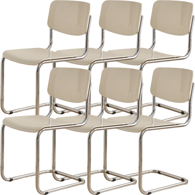 Zeitgenössischer Esszimmer Silber Bein offener armloser Esstuhl