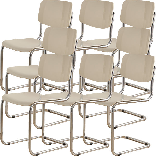 Zeitgenössischer Esszimmer Silber Bein offener armloser Esstuhl