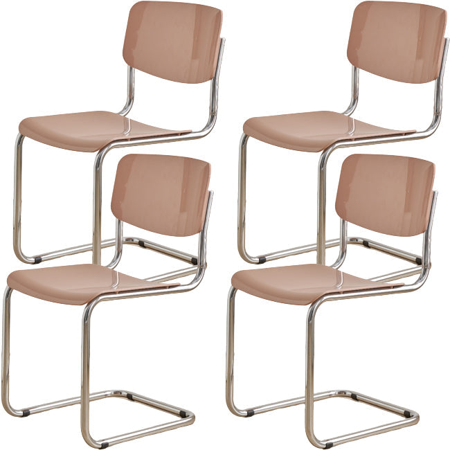 Zeitgenössischer Esszimmer Silber Bein offener armloser Esstuhl