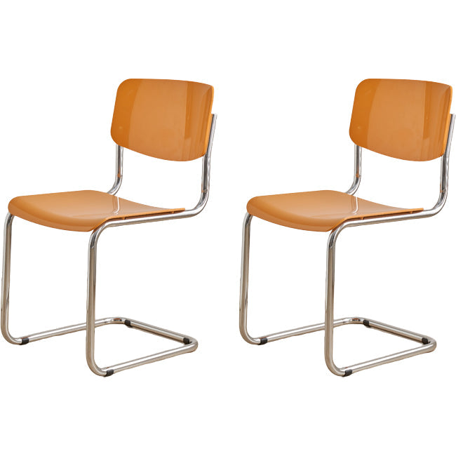 Zeitgenössischer Esszimmer Silber Bein offener armloser Esstuhl