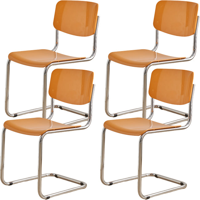 Zeitgenössischer Esszimmer Silber Bein offener armloser Esstuhl