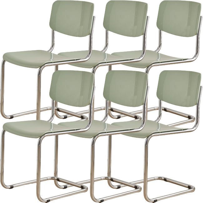 Zeitgenössischer Esszimmer Silber Bein offener armloser Esstuhl