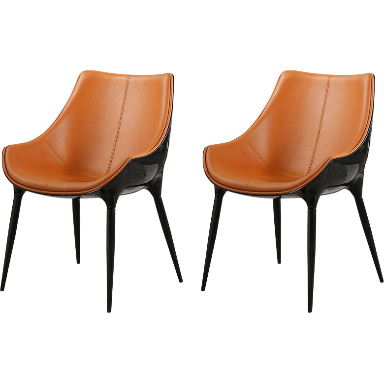 Contemporary Indoor Faux Leather Armless Upholstered Parsons Dining Chair With Arms 2 Piece Set Black Clearhalo 'Dining Chairs' 'Dining Tables & Seating' 'dining_chair' 'furn' 'furn_dining_chair' 'Furniture' 'Kitchen & Dining Furniture' 7686304