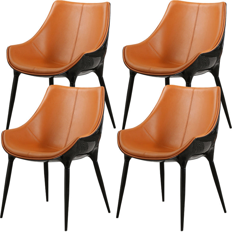 Contemporary Indoor Faux Leather Armless Upholstered Parsons Dining Chair With Arms 4 Piece Set Black Clearhalo 'Dining Chairs' 'Dining Tables & Seating' 'dining_chair' 'furn' 'furn_dining_chair' 'Furniture' 'Kitchen & Dining Furniture' 7686307