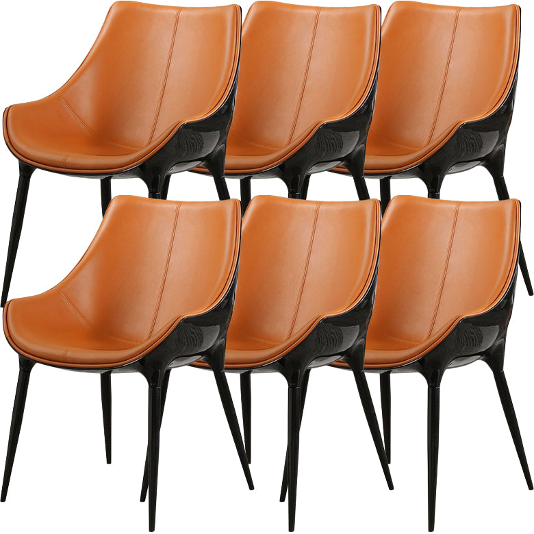 Contemporary Indoor Faux Leather Armless Upholstered Parsons Dining Chair With Arms 6 Piece Set Black Clearhalo 'Dining Chairs' 'Dining Tables & Seating' 'dining_chair' 'furn' 'furn_dining_chair' 'Furniture' 'Kitchen & Dining Furniture' 7686309