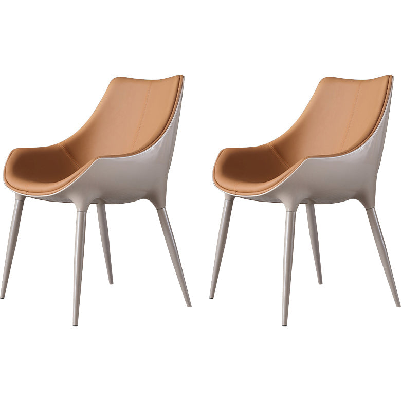 Contemporary Indoor Faux Leather Armless Upholstered Parsons Dining Chair With Arms 2 Piece Set Beige Clearhalo 'Dining Chairs' 'Dining Tables & Seating' 'dining_chair' 'furn' 'furn_dining_chair' 'Furniture' 'Kitchen & Dining Furniture' 7686315