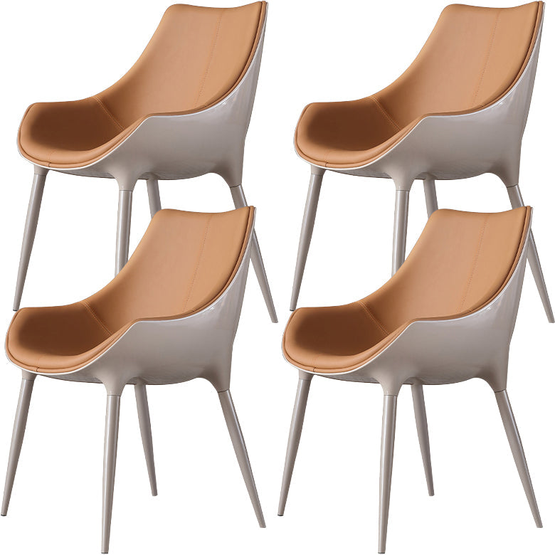 Contemporary Indoor Faux Leather Armless Upholstered Parsons Dining Chair With Arms 4 Piece Set Beige Clearhalo 'Dining Chairs' 'Dining Tables & Seating' 'dining_chair' 'furn' 'furn_dining_chair' 'Furniture' 'Kitchen & Dining Furniture' 7686316