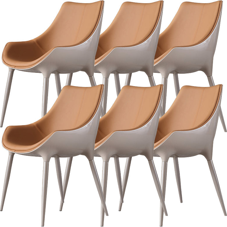 Contemporary Indoor Faux Leather Armless Upholstered Parsons Dining Chair With Arms 6 Piece Set Beige Clearhalo 'Dining Chairs' 'Dining Tables & Seating' 'dining_chair' 'furn' 'furn_dining_chair' 'Furniture' 'Kitchen & Dining Furniture' 7686319
