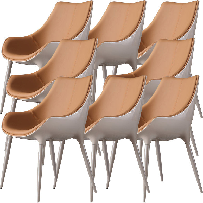 Contemporary Indoor Faux Leather Armless Upholstered Parsons Dining Chair With Arms 8 Piece Set Beige Clearhalo 'Dining Chairs' 'Dining Tables & Seating' 'dining_chair' 'furn' 'furn_dining_chair' 'Furniture' 'Kitchen & Dining Furniture' 7686321