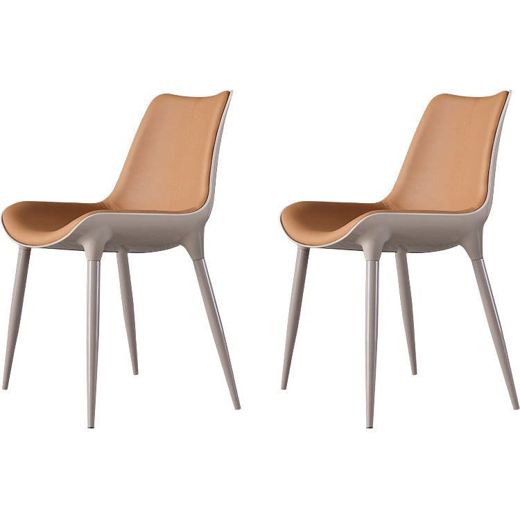 Contemporary Indoor Faux Leather Armless Upholstered Parsons Dining Chair Armless 2 Piece Set Beige Clearhalo 'Dining Chairs' 'Dining Tables & Seating' 'dining_chair' 'furn' 'furn_dining_chair' 'Furniture' 'Kitchen & Dining Furniture' 7686328