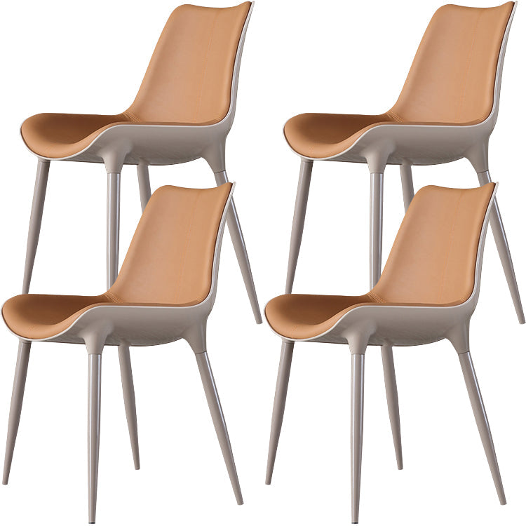 Contemporary Indoor Faux Leather Armless Upholstered Parsons Dining Chair Armless 4 Piece Set Beige Clearhalo 'Dining Chairs' 'Dining Tables & Seating' 'dining_chair' 'furn' 'furn_dining_chair' 'Furniture' 'Kitchen & Dining Furniture' 7686329