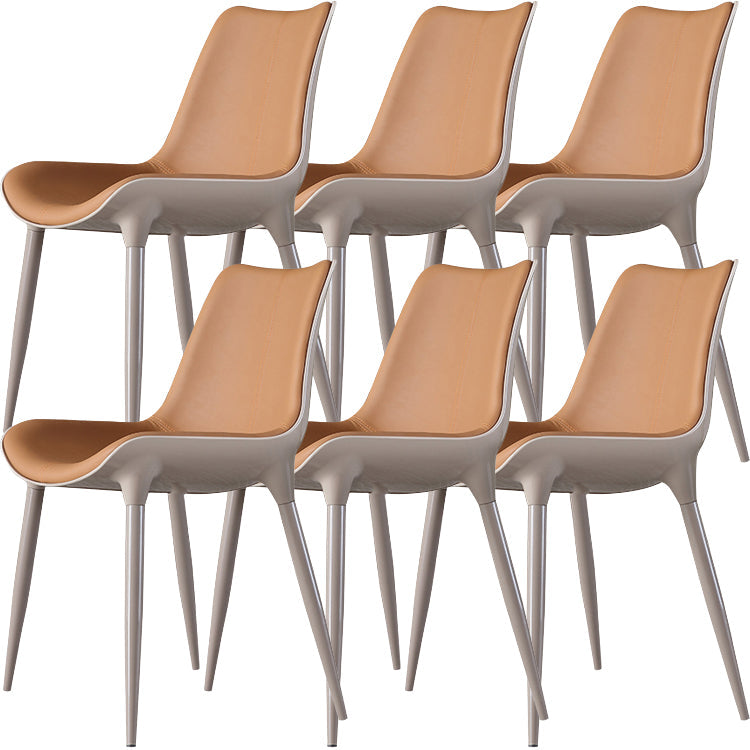 Contemporary Indoor Faux Leather Armless Upholstered Parsons Dining Chair Armless 6 Piece Set Beige Clearhalo 'Dining Chairs' 'Dining Tables & Seating' 'dining_chair' 'furn' 'furn_dining_chair' 'Furniture' 'Kitchen & Dining Furniture' 7686330