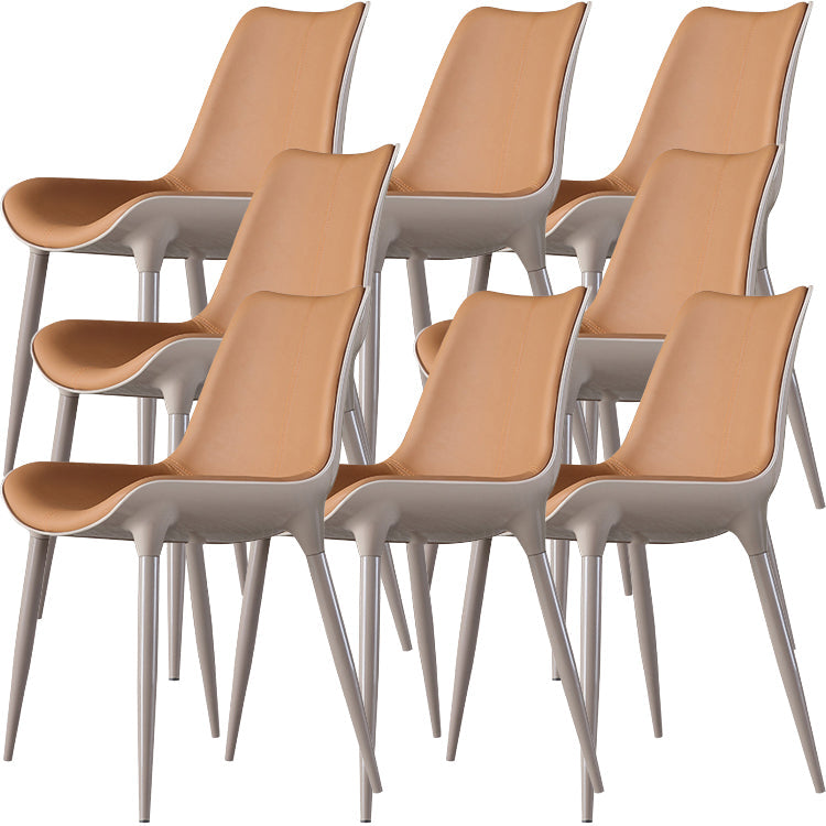 Contemporary Indoor Faux Leather Armless Upholstered Parsons Dining Chair Armless 8 Piece Set Beige Clearhalo 'Dining Chairs' 'Dining Tables & Seating' 'dining_chair' 'furn' 'furn_dining_chair' 'Furniture' 'Kitchen & Dining Furniture' 7686331