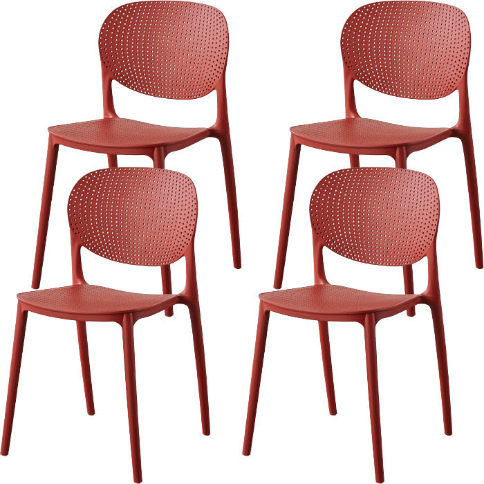Contemporary Style Open Back Plastic Home Use Dining Side Chair Red 4 Piece Set Clearhalo 'Dining Chairs' 'Dining Tables & Seating' 'dining_chair' 'furn' 'furn_dining_chair' 'Furniture' 'Kitchen & Dining Furniture' 7686391