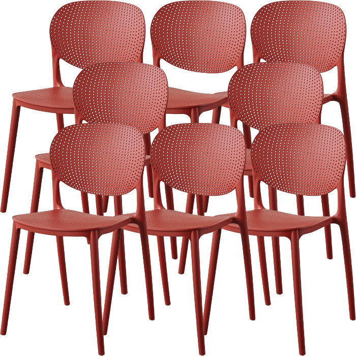 Contemporary Style Open Back Plastic Home Use Dining Side Chair Red 8 Piece Set Clearhalo 'Dining Chairs' 'Dining Tables & Seating' 'dining_chair' 'furn' 'furn_dining_chair' 'Furniture' 'Kitchen & Dining Furniture' 7686394