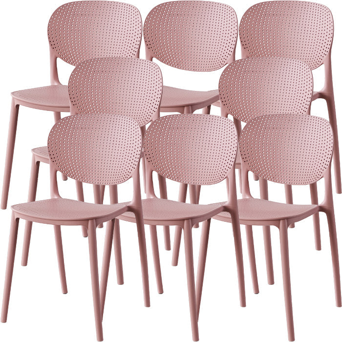 Contemporary Style Open Back Plastic Home Use Dining Side Chair Pink 8 Piece Set Clearhalo 'Dining Chairs' 'Dining Tables & Seating' 'dining_chair' 'furn' 'furn_dining_chair' 'Furniture' 'Kitchen & Dining Furniture' 7686396