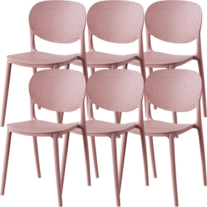 Contemporary Style Open Back Plastic Home Use Dining Side Chair Pink 6 Piece Set Clearhalo 'Dining Chairs' 'Dining Tables & Seating' 'dining_chair' 'furn' 'furn_dining_chair' 'Furniture' 'Kitchen & Dining Furniture' 7686414