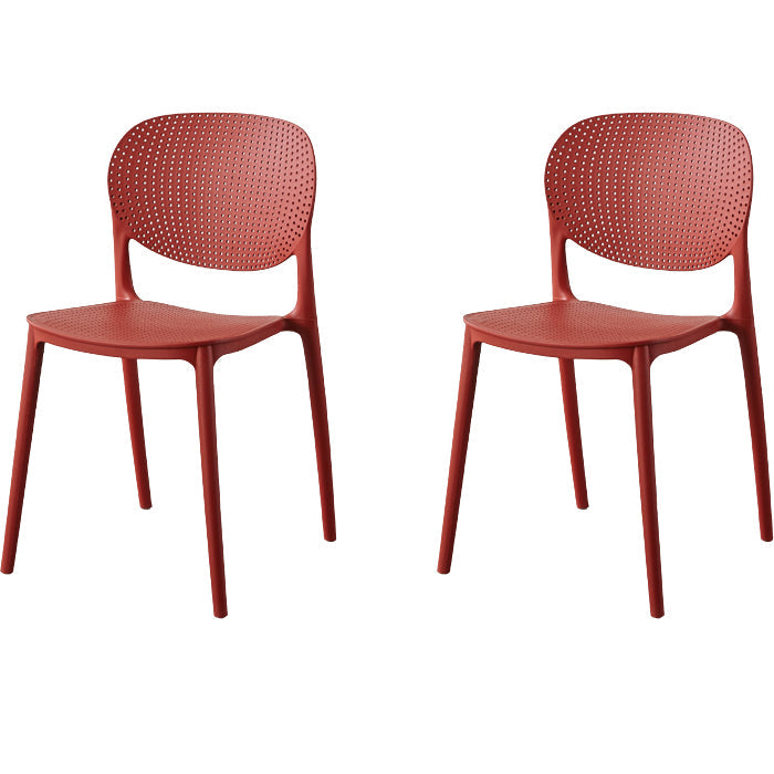 Contemporary Style Open Back Plastic Home Use Dining Side Chair Red 2 Piece Set Clearhalo 'Dining Chairs' 'Dining Tables & Seating' 'dining_chair' 'furn' 'furn_dining_chair' 'Furniture' 'Kitchen & Dining Furniture' 7686415