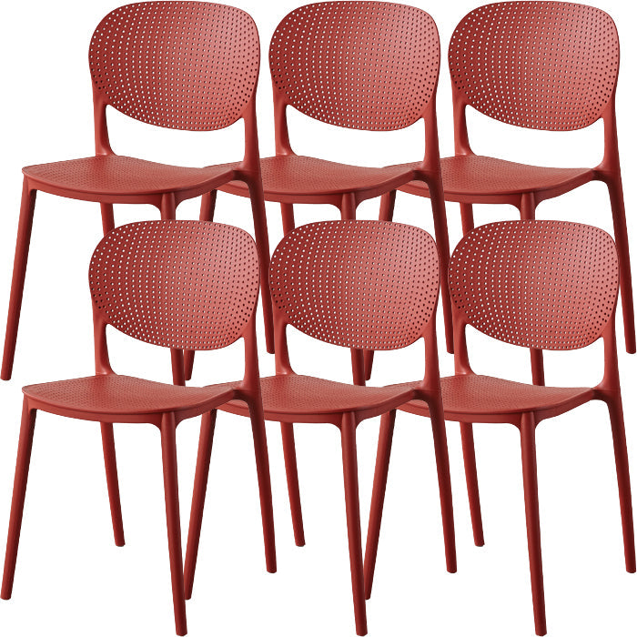 Contemporary Style Open Back Plastic Home Use Dining Side Chair Red 6 Piece Set Clearhalo 'Dining Chairs' 'Dining Tables & Seating' 'dining_chair' 'furn' 'furn_dining_chair' 'Furniture' 'Kitchen & Dining Furniture' 7686416