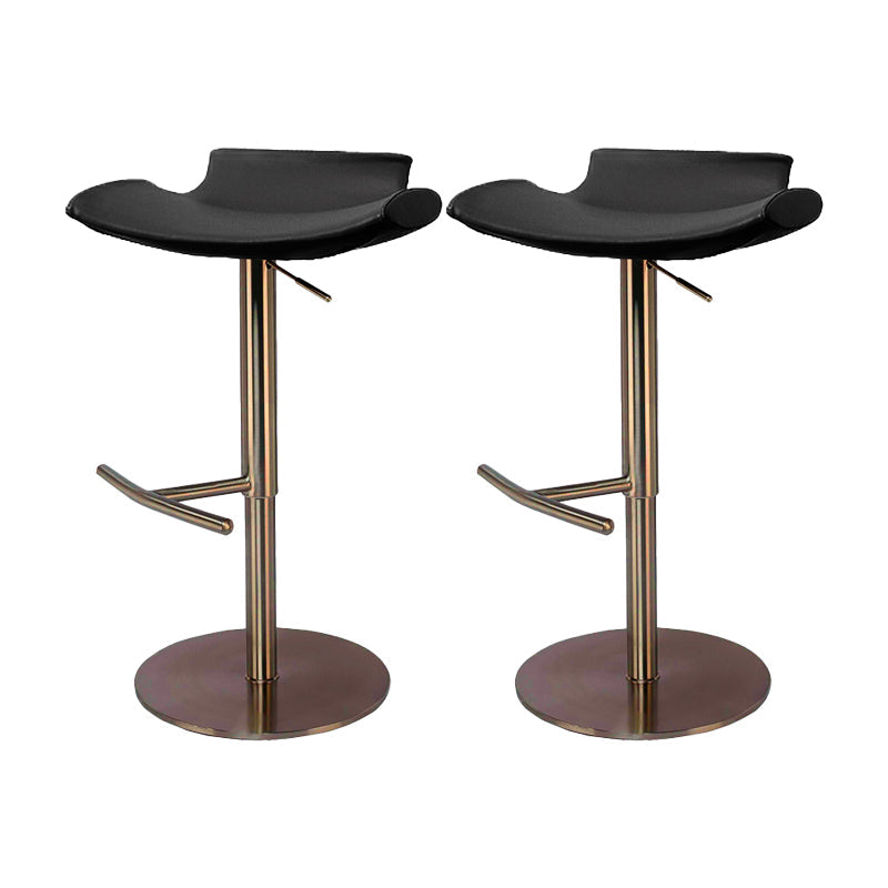 Contemporary Adjustable Backless Counter High Stool with Leather Cushion Gold Black 2 Piece Set Clearhalo 'Bar Furniture' 'Bar Stools' 'bar_stools' 'furn' 'furn_bar_stools' 'Furniture' 'Kitchen & Dining Furniture' 7686429