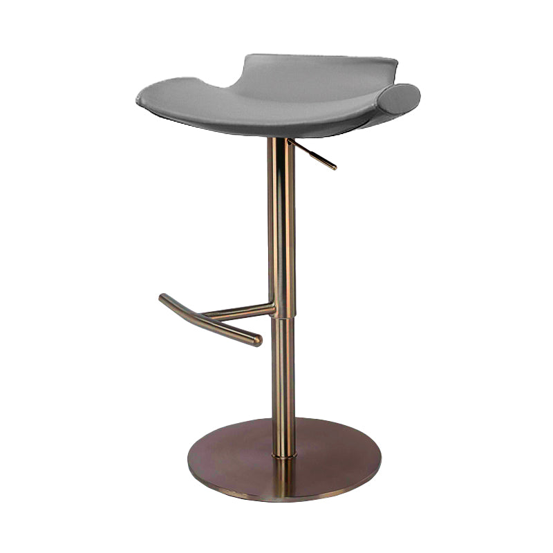 Contemporary Adjustable Backless Counter High Stool with Leather Cushion Gold Gray 1 Piece Clearhalo 'Bar Furniture' 'Bar Stools' 'bar_stools' 'furn' 'furn_bar_stools' 'Furniture' 'Kitchen & Dining Furniture' 7686436