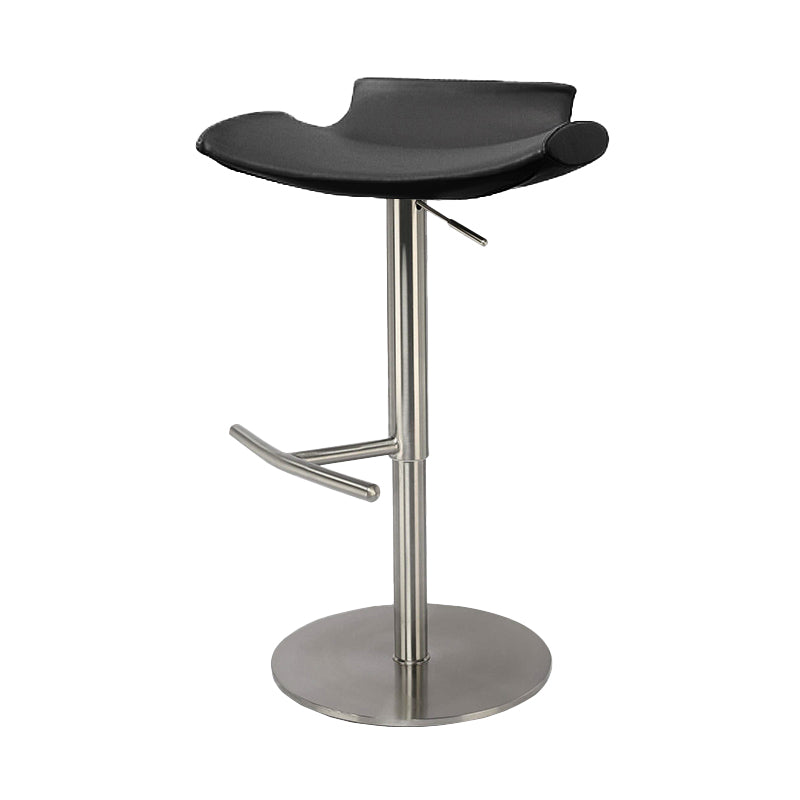 Contemporary Adjustable Backless Counter High Stool with Leather Cushion Silver Black 1 Piece Clearhalo 'Bar Furniture' 'Bar Stools' 'bar_stools' 'furn' 'furn_bar_stools' 'Furniture' 'Kitchen & Dining Furniture' 7686446