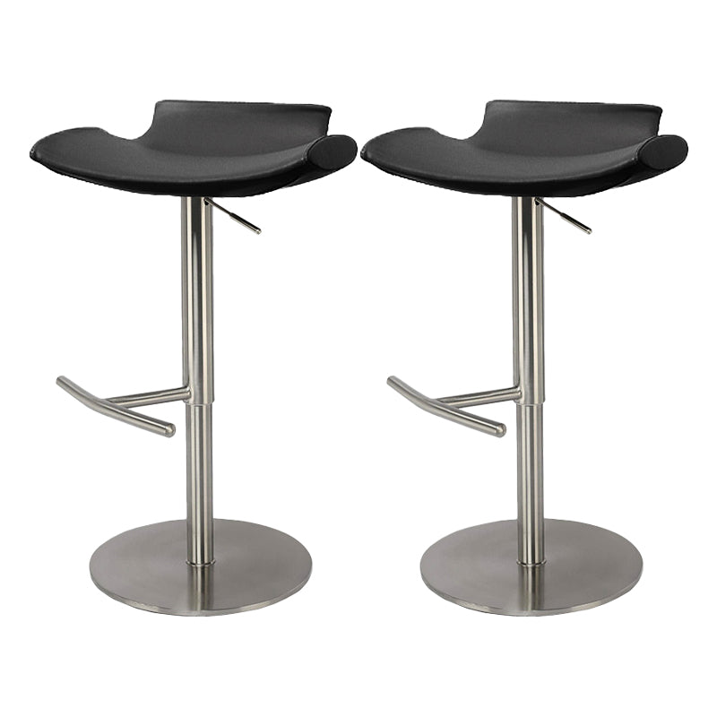 Contemporary Adjustable Backless Counter High Stool with Leather Cushion Silver Black 2 Piece Set Clearhalo 'Bar Furniture' 'Bar Stools' 'bar_stools' 'furn' 'furn_bar_stools' 'Furniture' 'Kitchen & Dining Furniture' 7686447