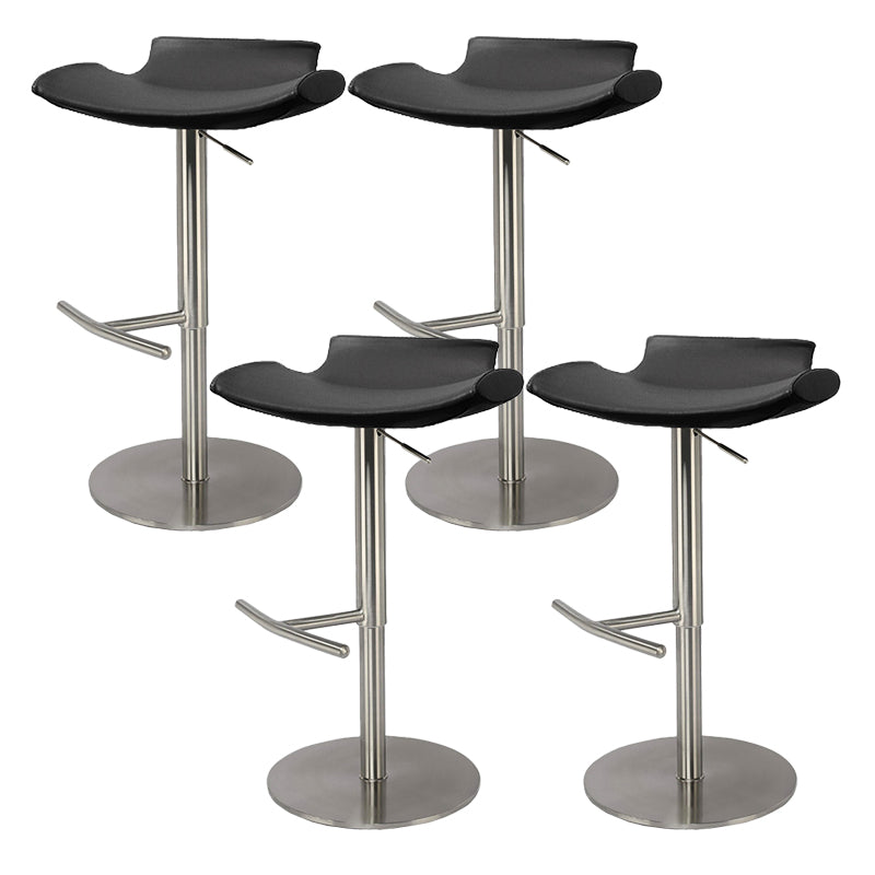 Contemporary Adjustable Backless Counter High Stool with Leather Cushion Silver Black 4 Piece Set Clearhalo 'Bar Furniture' 'Bar Stools' 'bar_stools' 'furn' 'furn_bar_stools' 'Furniture' 'Kitchen & Dining Furniture' 7686448