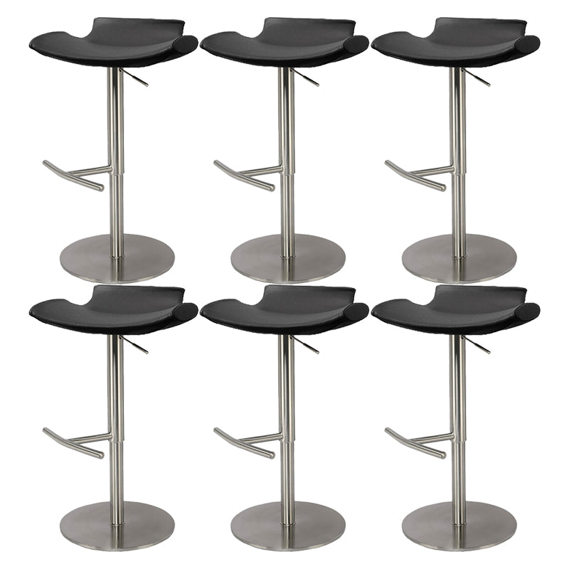 Contemporary Adjustable Backless Counter High Stool with Leather Cushion Silver Black 6 Piece Set Clearhalo 'Bar Furniture' 'Bar Stools' 'bar_stools' 'furn' 'furn_bar_stools' 'Furniture' 'Kitchen & Dining Furniture' 7686449
