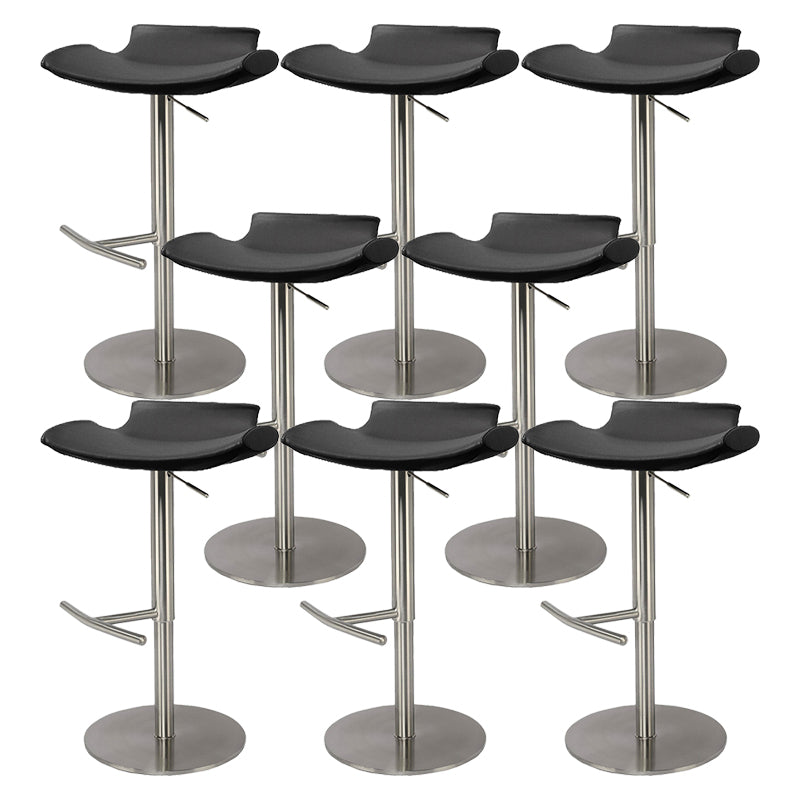 Contemporary Adjustable Backless Counter High Stool with Leather Cushion Silver Black 8 Piece Set Clearhalo 'Bar Furniture' 'Bar Stools' 'bar_stools' 'furn' 'furn_bar_stools' 'Furniture' 'Kitchen & Dining Furniture' 7686450