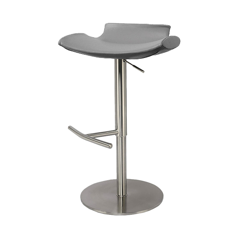 Contemporary Adjustable Backless Counter High Stool with Leather Cushion Silver Gray 1 Piece Clearhalo 'Bar Furniture' 'Bar Stools' 'bar_stools' 'furn' 'furn_bar_stools' 'Furniture' 'Kitchen & Dining Furniture' 7686451