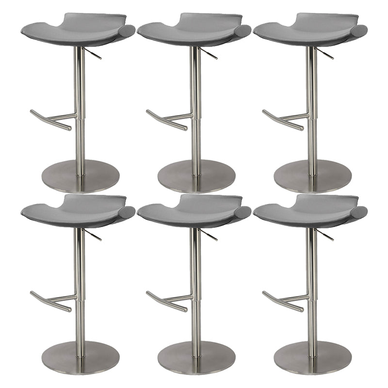 Contemporary Adjustable Backless Counter High Stool with Leather Cushion Silver Gray 6 Piece Set Clearhalo 'Bar Furniture' 'Bar Stools' 'bar_stools' 'furn' 'furn_bar_stools' 'Furniture' 'Kitchen & Dining Furniture' 7686454