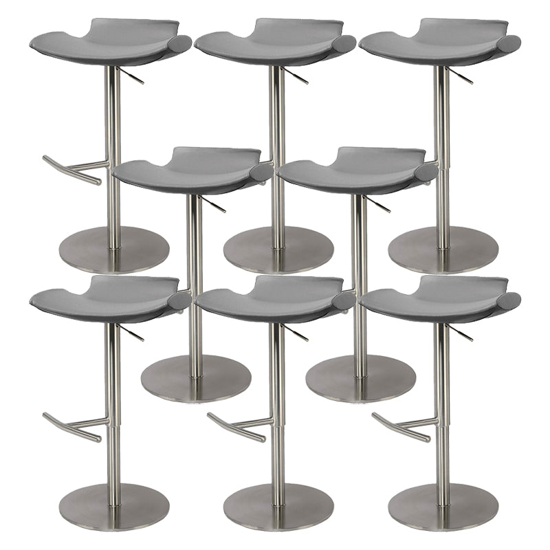Contemporary Adjustable Backless Counter High Stool with Leather Cushion Silver Gray 8 Piece Set Clearhalo 'Bar Furniture' 'Bar Stools' 'bar_stools' 'furn' 'furn_bar_stools' 'Furniture' 'Kitchen & Dining Furniture' 7686455